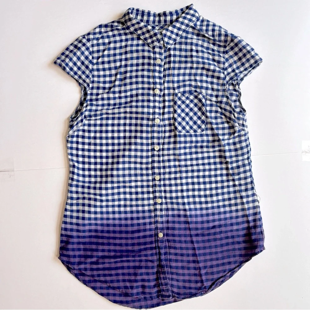 Blue and Purple Gingham Button-Up Shirt, sz 2